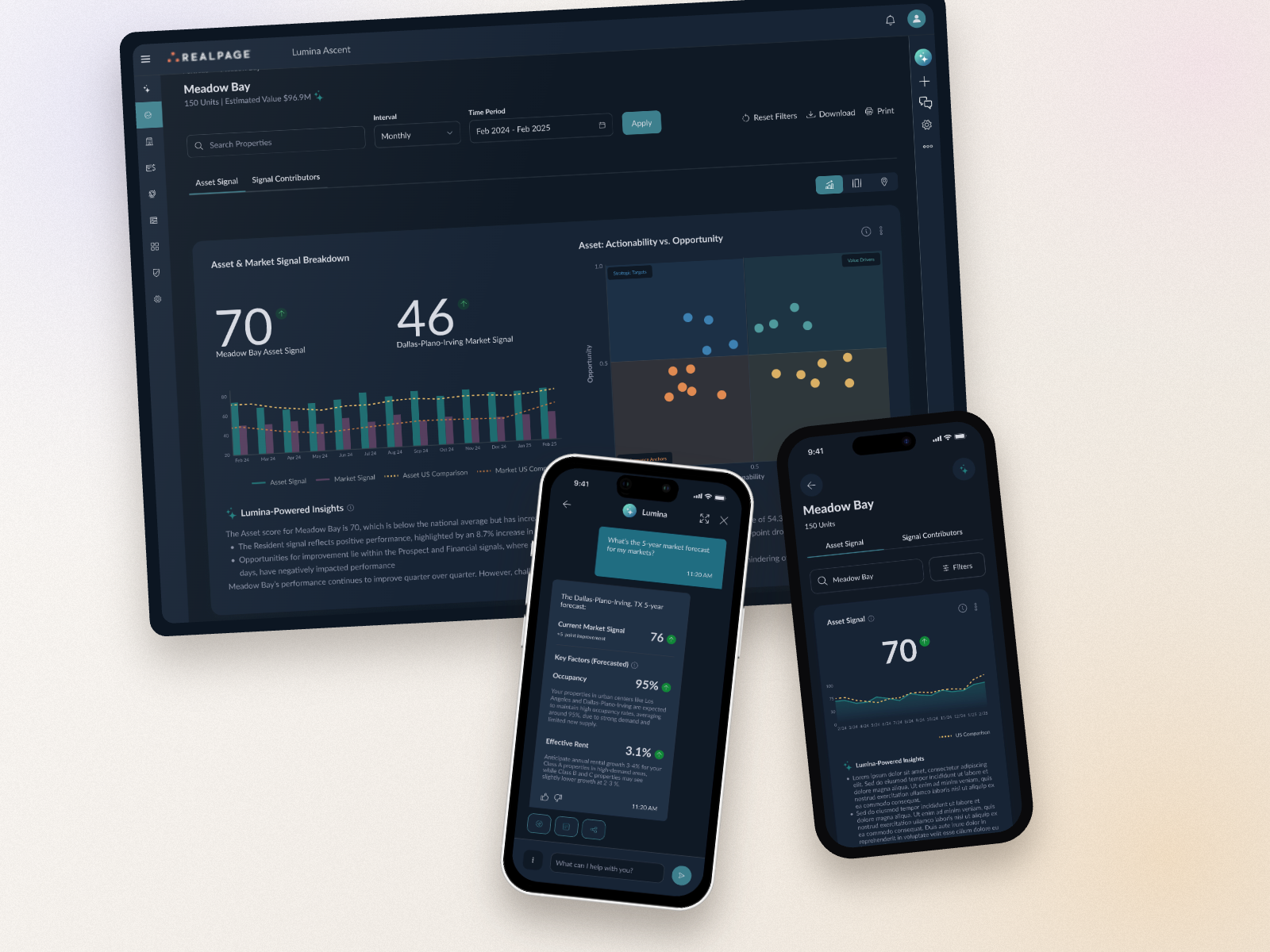 Lumina Analytics &mdash; the Asset Signal dashboard with the conversational AI agent and mobile Asset Signal